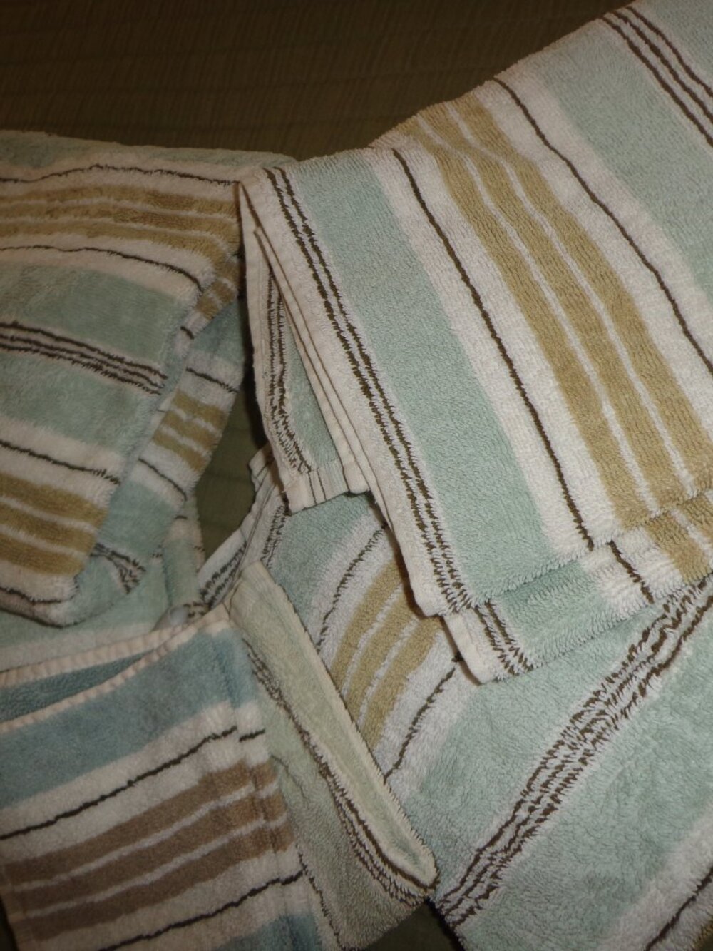 2 Sets of Pottery Barn Bath Towels Striped Used Coastal Colors